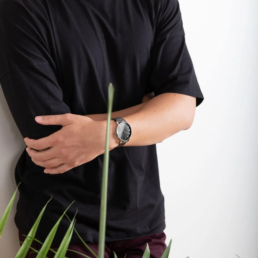 Solar Watch with Black & Rose Gold Dial | Green Vegan Leather Strap