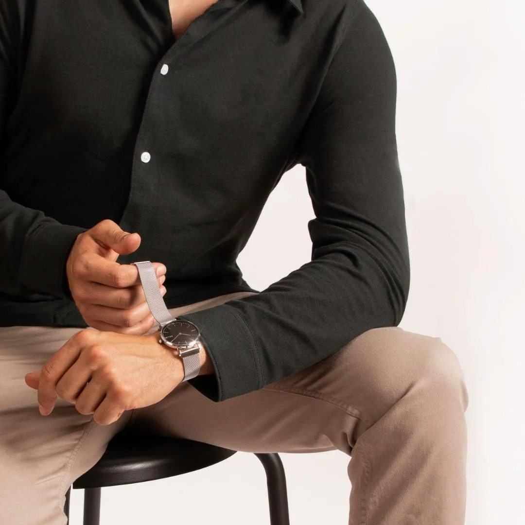 Solar Watch with Black & Silver Dial  | Blue Vegan Leather Strap