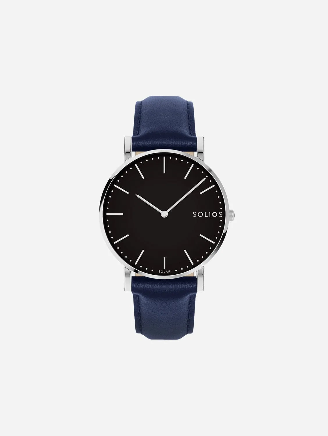 Solar Watch with Black & Silver Dial  | Blue Vegan Leather Strap