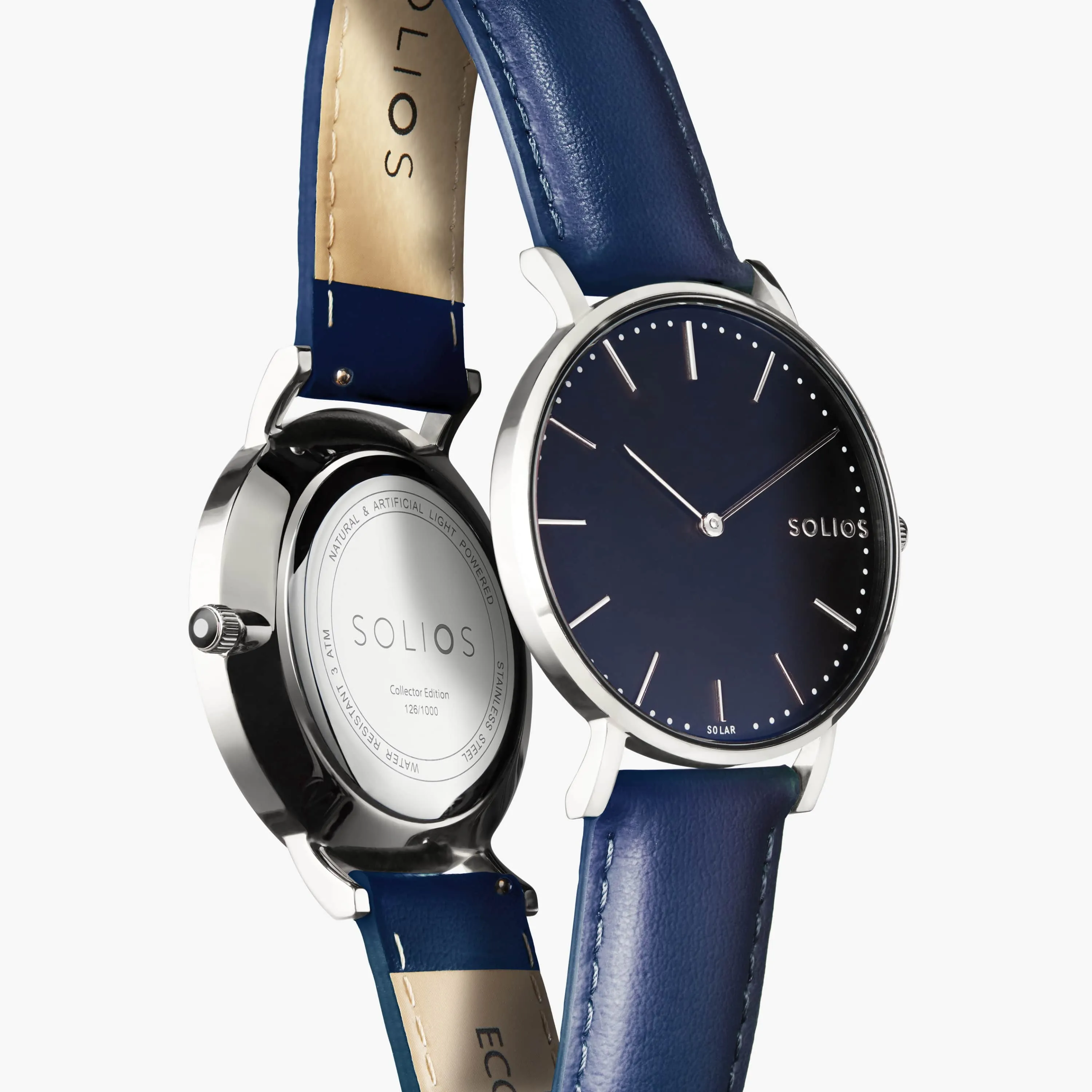 Solar Watch with Black & Silver Dial  | Blue Vegan Leather Strap