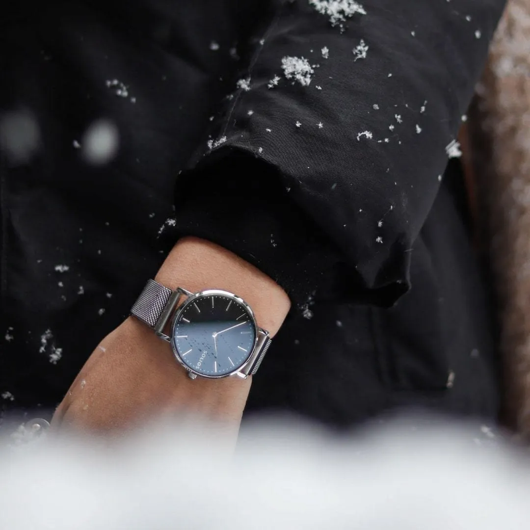 Solar Watch with Black & Silver Dial | Green Vegan Leather Strap