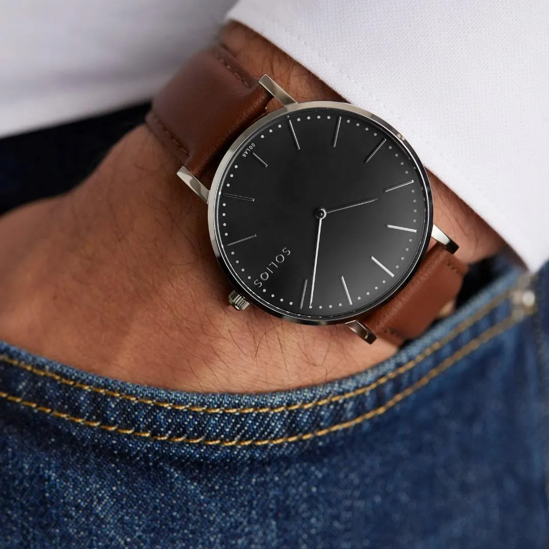 Solar Watch with Black & Silver Dial | Green Vegan Leather Strap