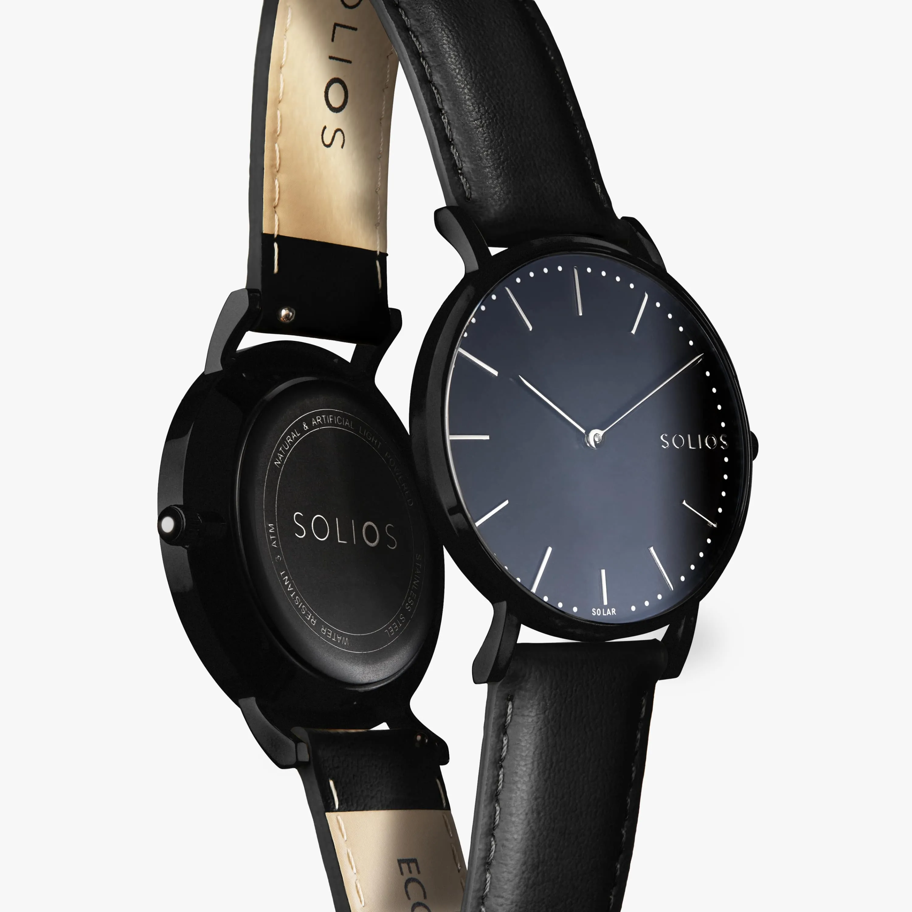 Solar Watch with Black Dial  | Black Vegan Leather Strap