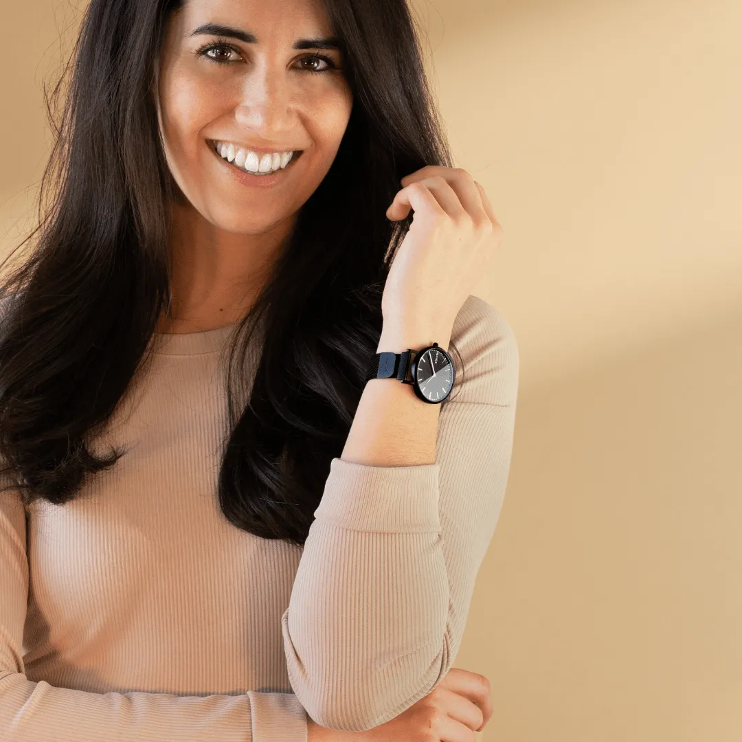 Solar Watch with Black Dial  | Black Vegan Leather Strap