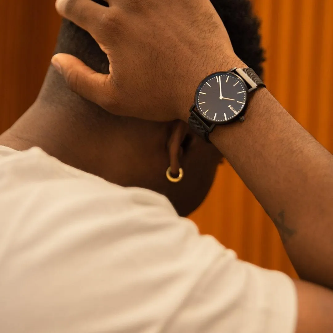 Solar Watch with Black Dial  | Black Vegan Leather Strap