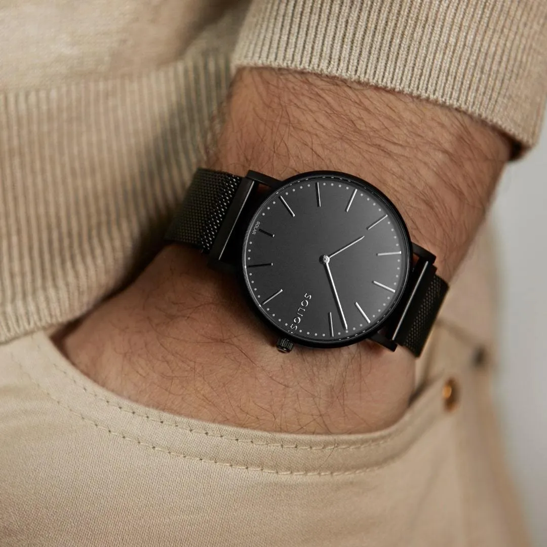 Solar Watch with Black Dial  | Black Vegan Leather Strap