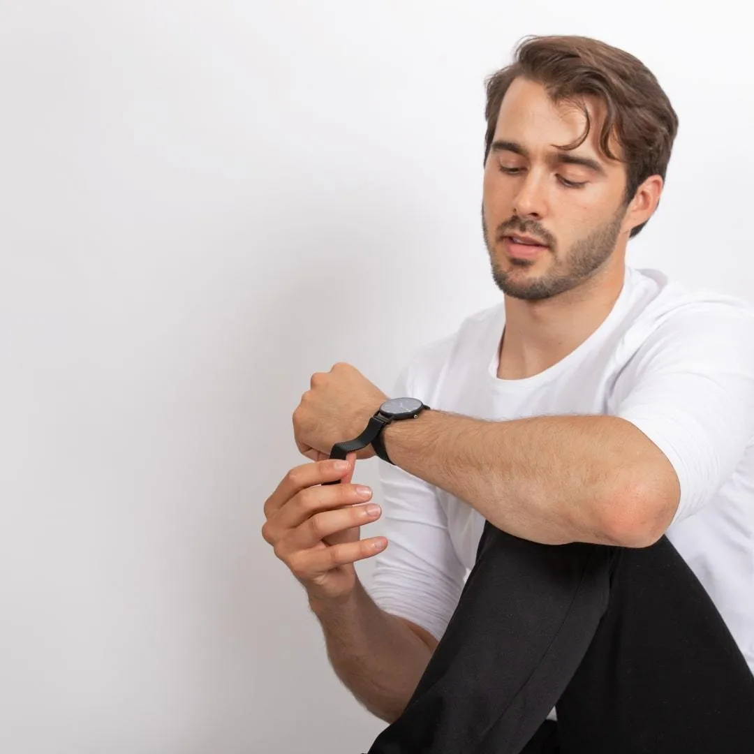 Solar Watch with Black Dial  | Black Vegan Leather Strap