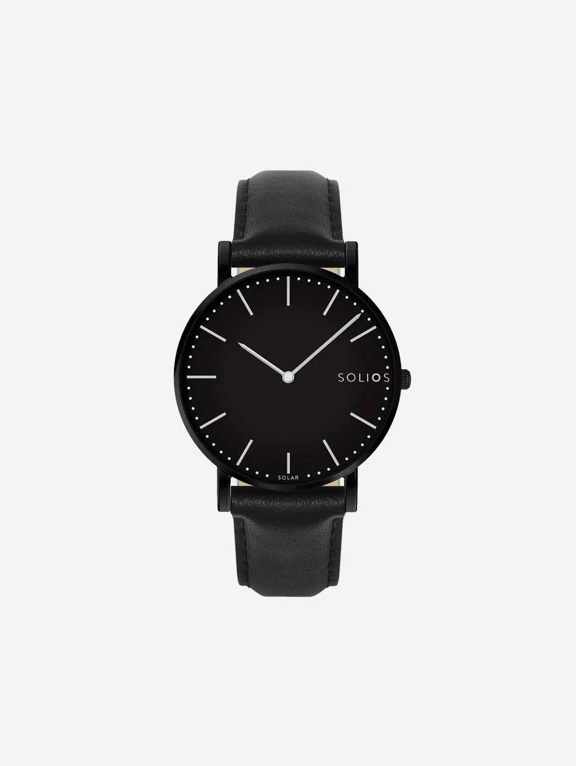 Solar Watch with Black Dial  | Black Vegan Leather Strap