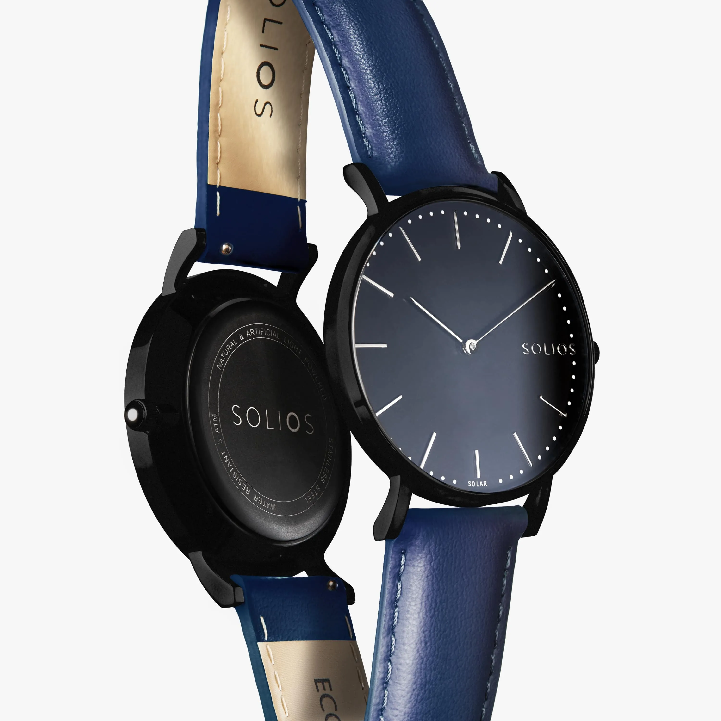 Solar Watch with Black Dial  | Blue Vegan Leather Strap