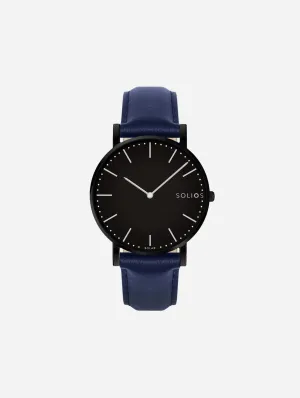 Solar Watch with Black Dial  | Blue Vegan Leather Strap