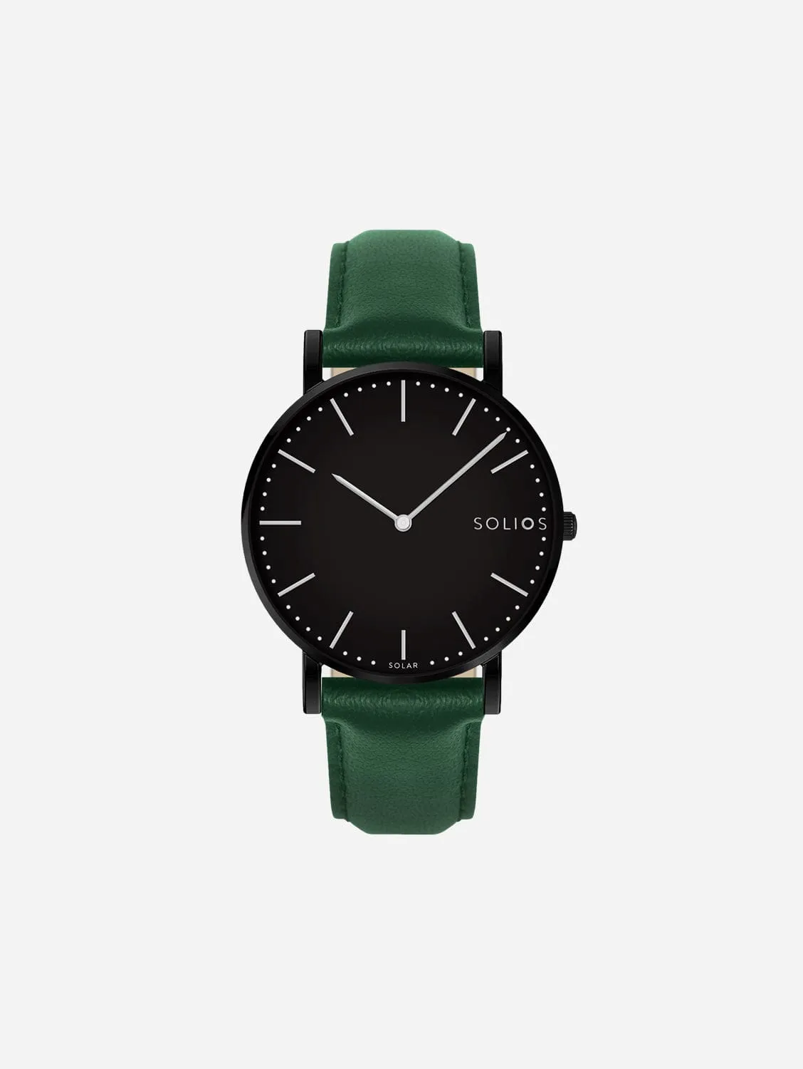 Solar Watch with Black Dial | Green Vegan Leather Strap