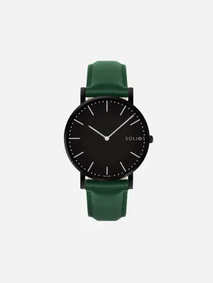 Solar Watch with Black Dial | Green Vegan Leather Strap