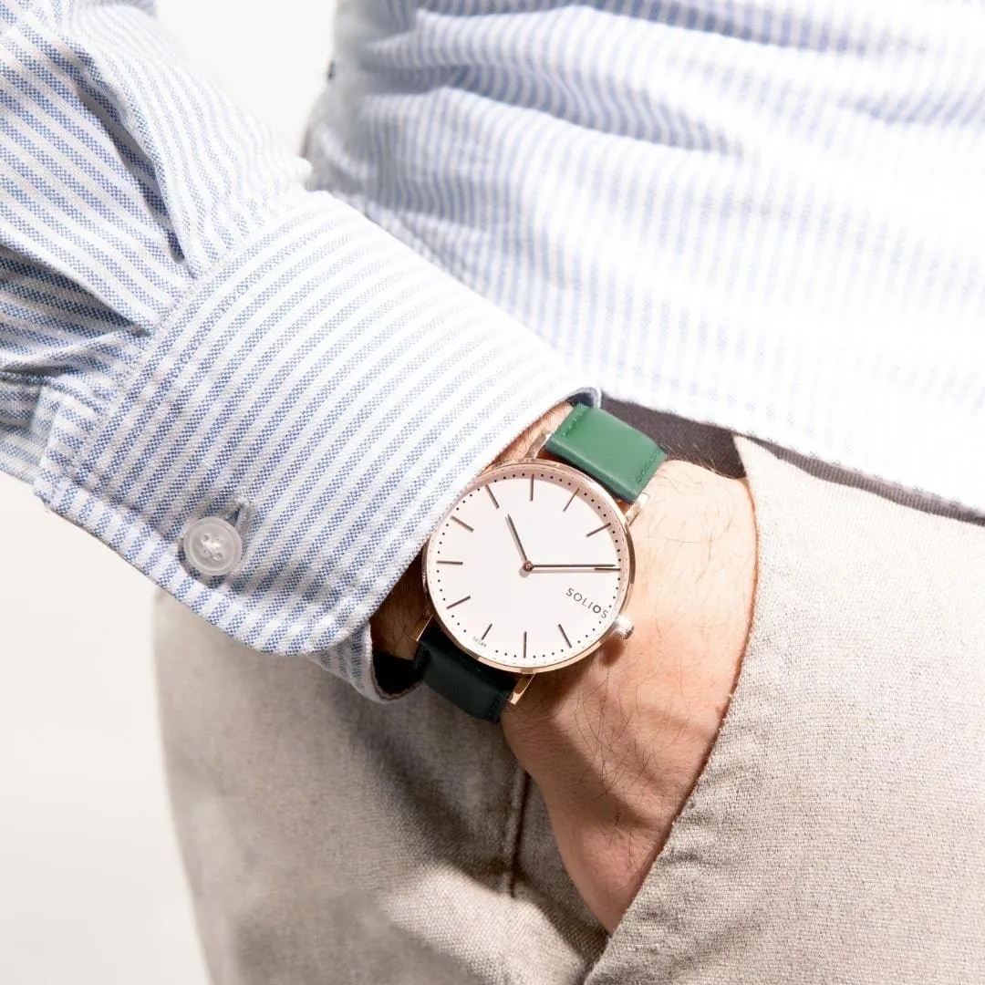 Solar Watch with White & Rose Gold Dial  | Black Vegan Leather Strap