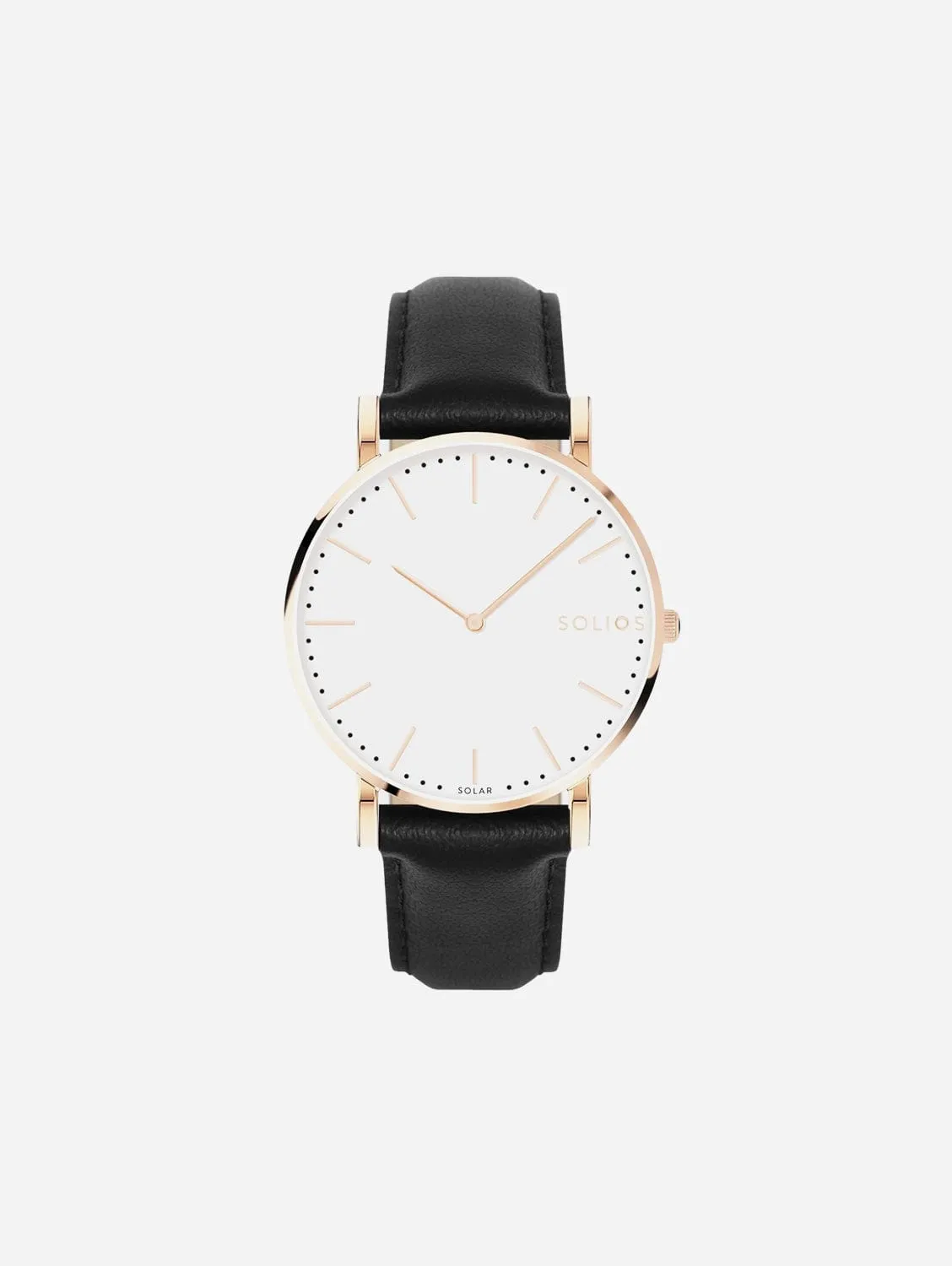 Solar Watch with White & Rose Gold Dial  | Black Vegan Leather Strap