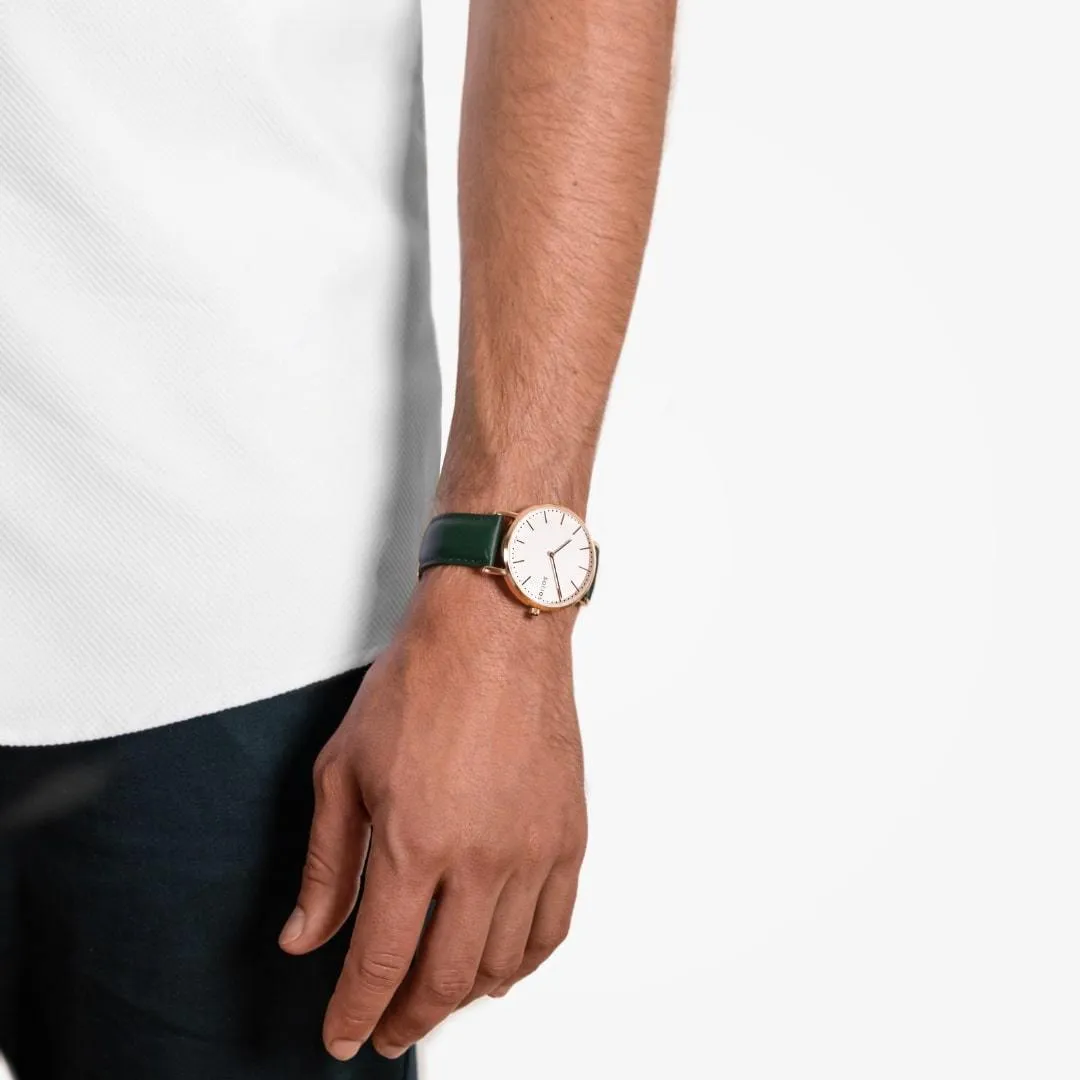 Solar Watch with White & Rose Gold Dial | Blue Vegan Leather Strap