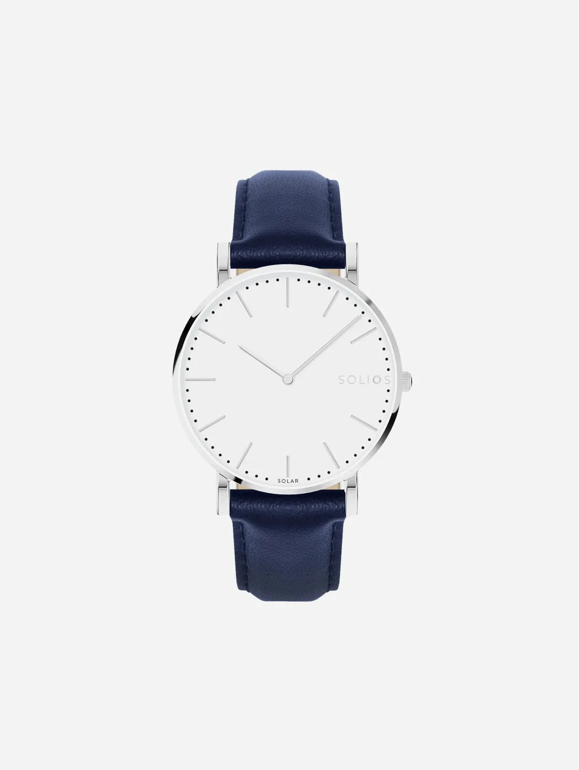 Solar Watch with White & Silver Dial | Blue Vegan Leather Strap