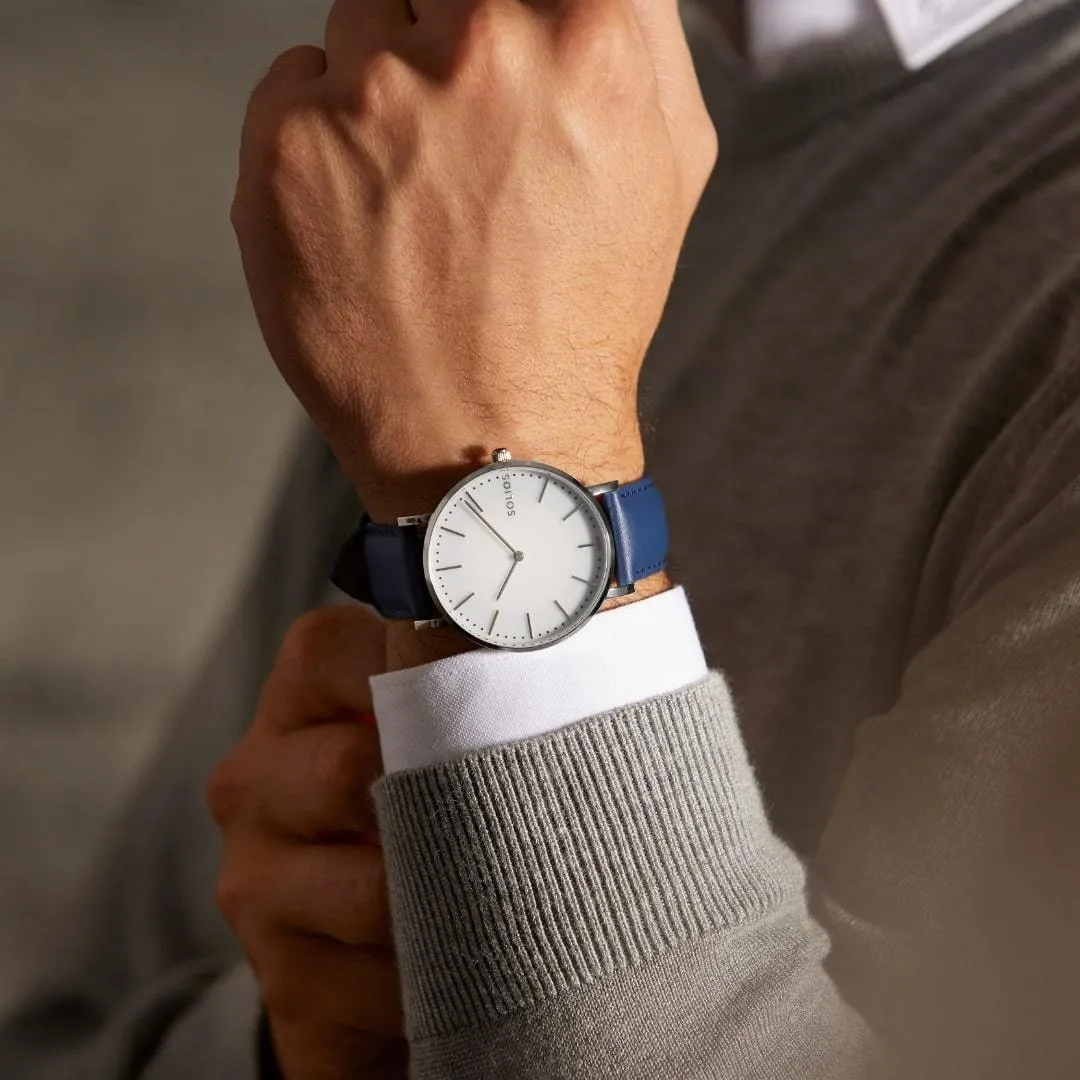 Solar Watch with White & Silver Dial | Brown Vegan Leather Strap