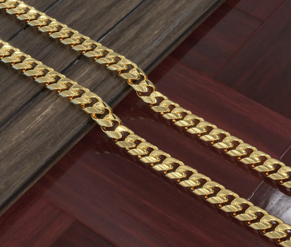 Solid 14K Yellow Gold Handmade Half Round Curb Chain Necklace, Sizes 6.6mm - 19.6mm