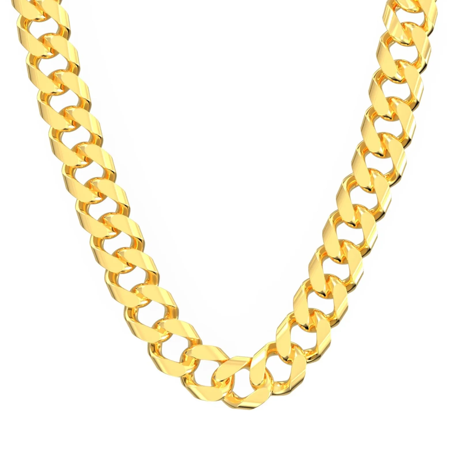 Solid 14K Yellow Gold Handmade Half Round Curb Chain Necklace, Sizes 6.6mm - 19.6mm