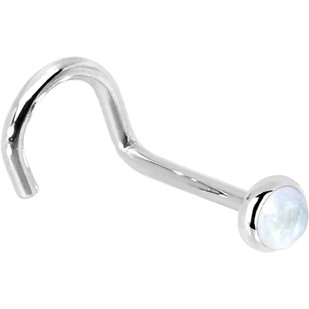 Solid 14KT White Gold 2mm Rainbow Moonstone Nose Ring