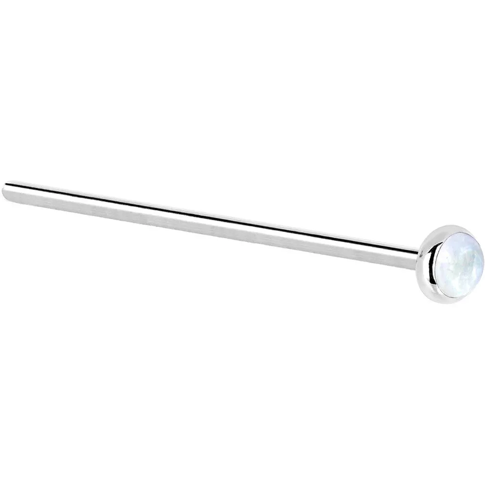 Solid 14KT White Gold 2mm Rainbow Moonstone Nose Ring
