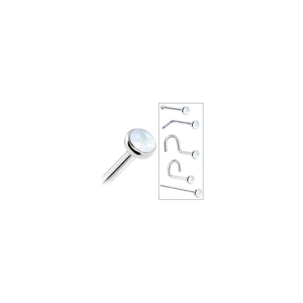 Solid 14KT White Gold 2mm Rainbow Moonstone Nose Ring