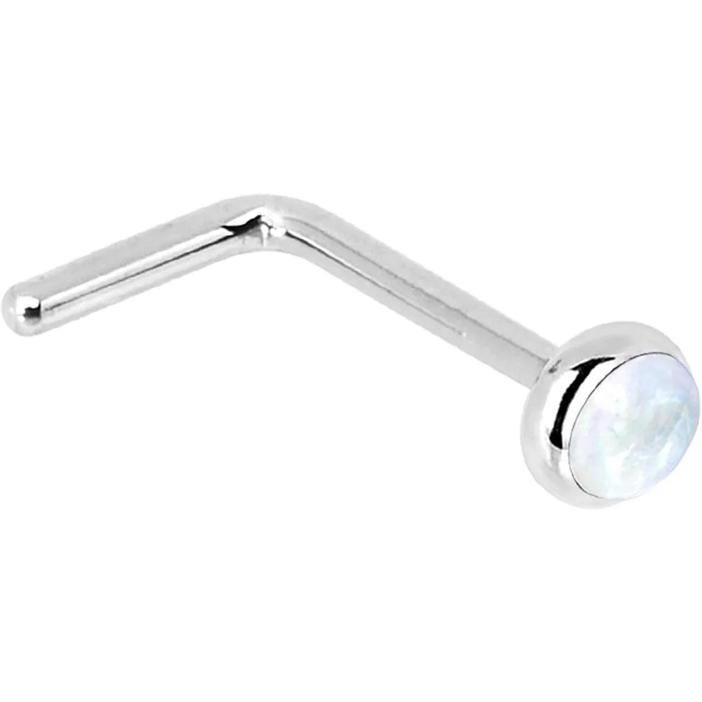 Solid 14KT White Gold 2mm Rainbow Moonstone Nose Ring