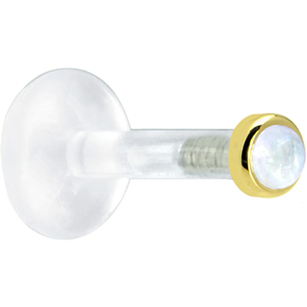 Solid 14KT Yellow Gold 2mm Genuine Rainbow Moonstone Bioplast Push in Monroe