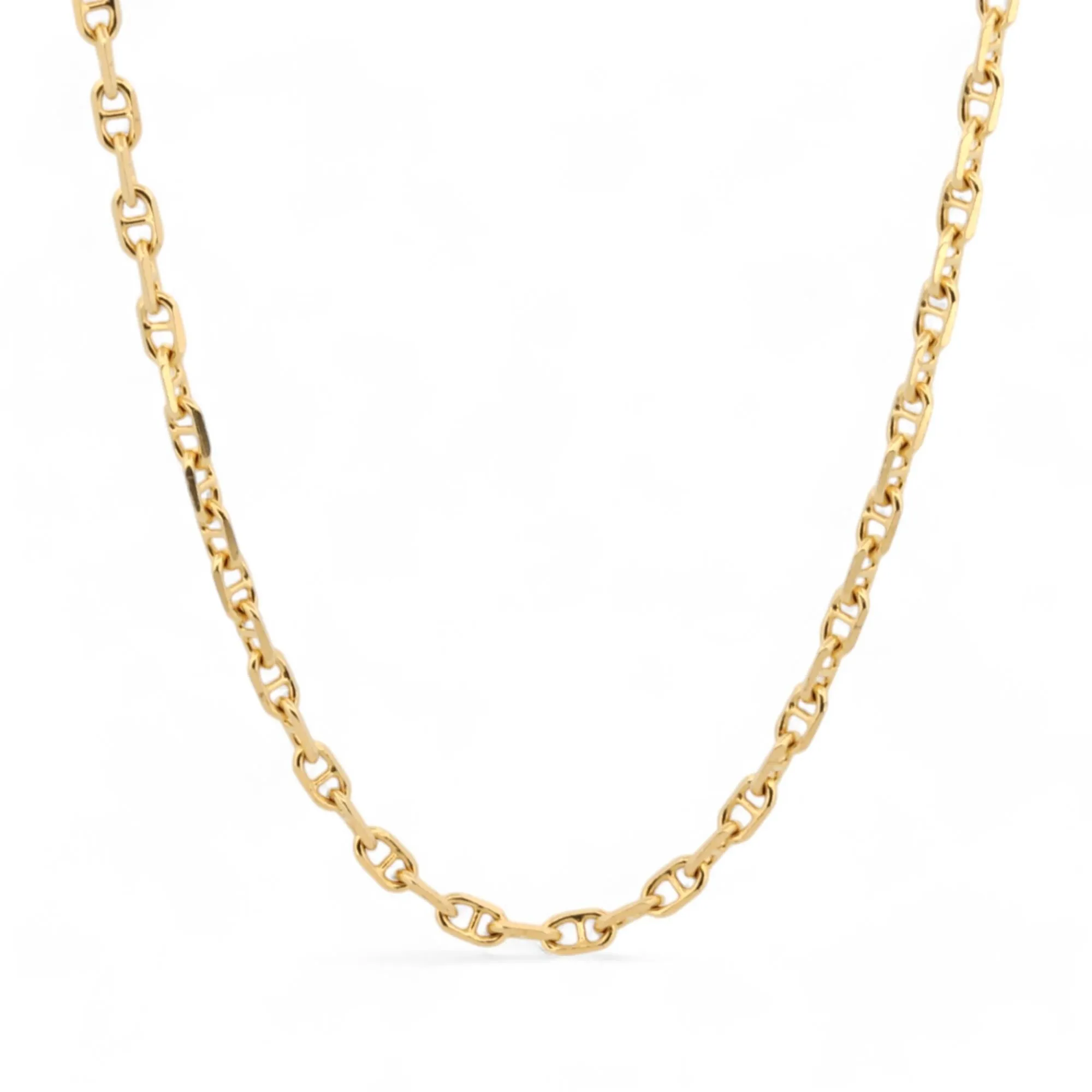 Solid 18k Yellow Gold Diamond-Cut Mariner Anchor Link Chain Necklace