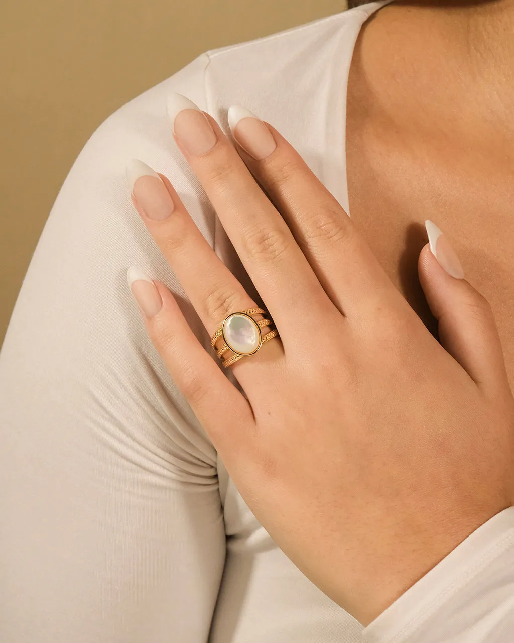 Sterling Silver Illyana Moonstone Triple Row Ring