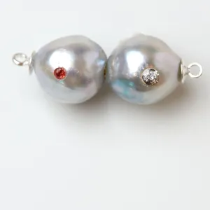 Tahitian Pearl and Padparadscha Sapphire and White Sapphire Gemstone Clasp