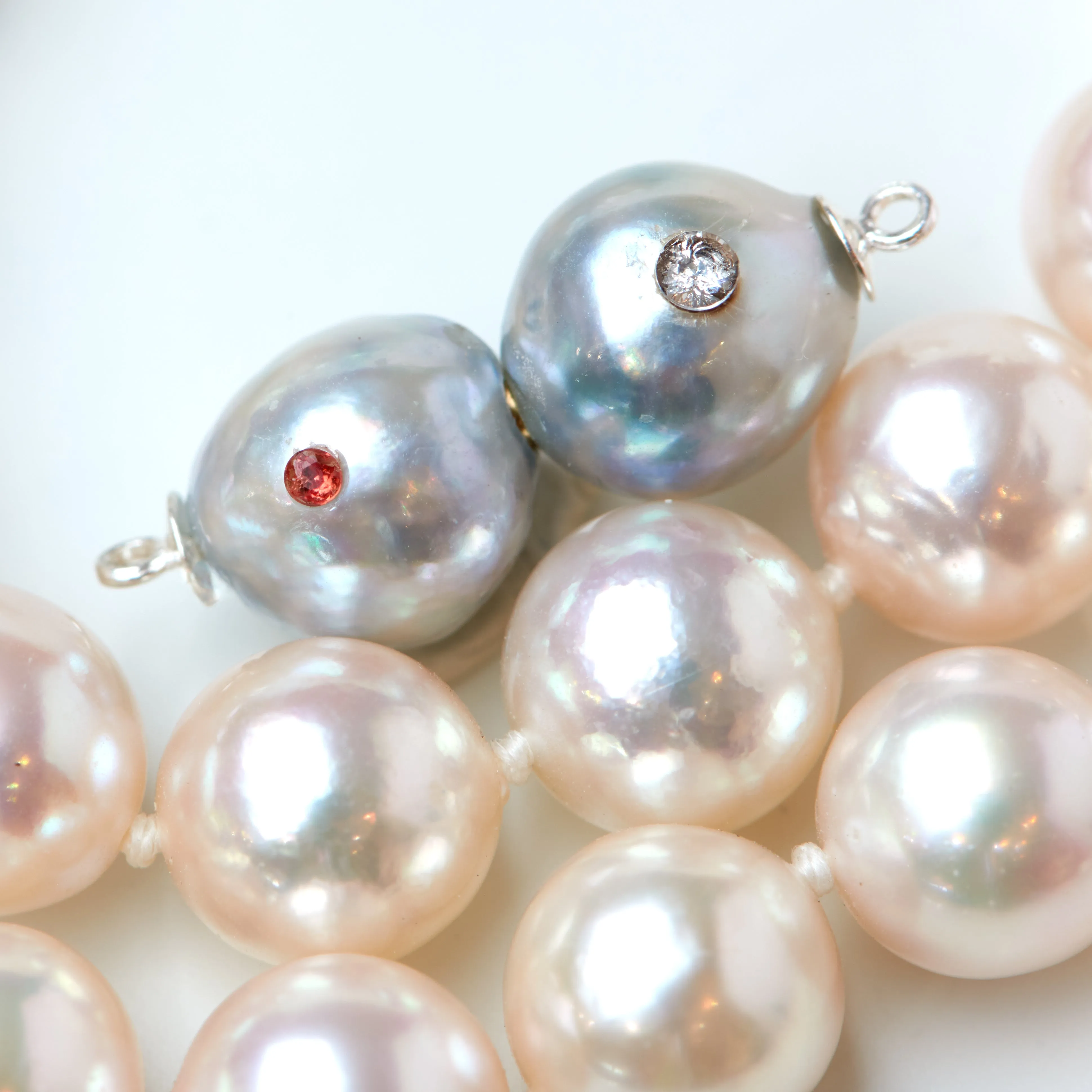 Tahitian Pearl and Padparadscha Sapphire and White Sapphire Gemstone Clasp