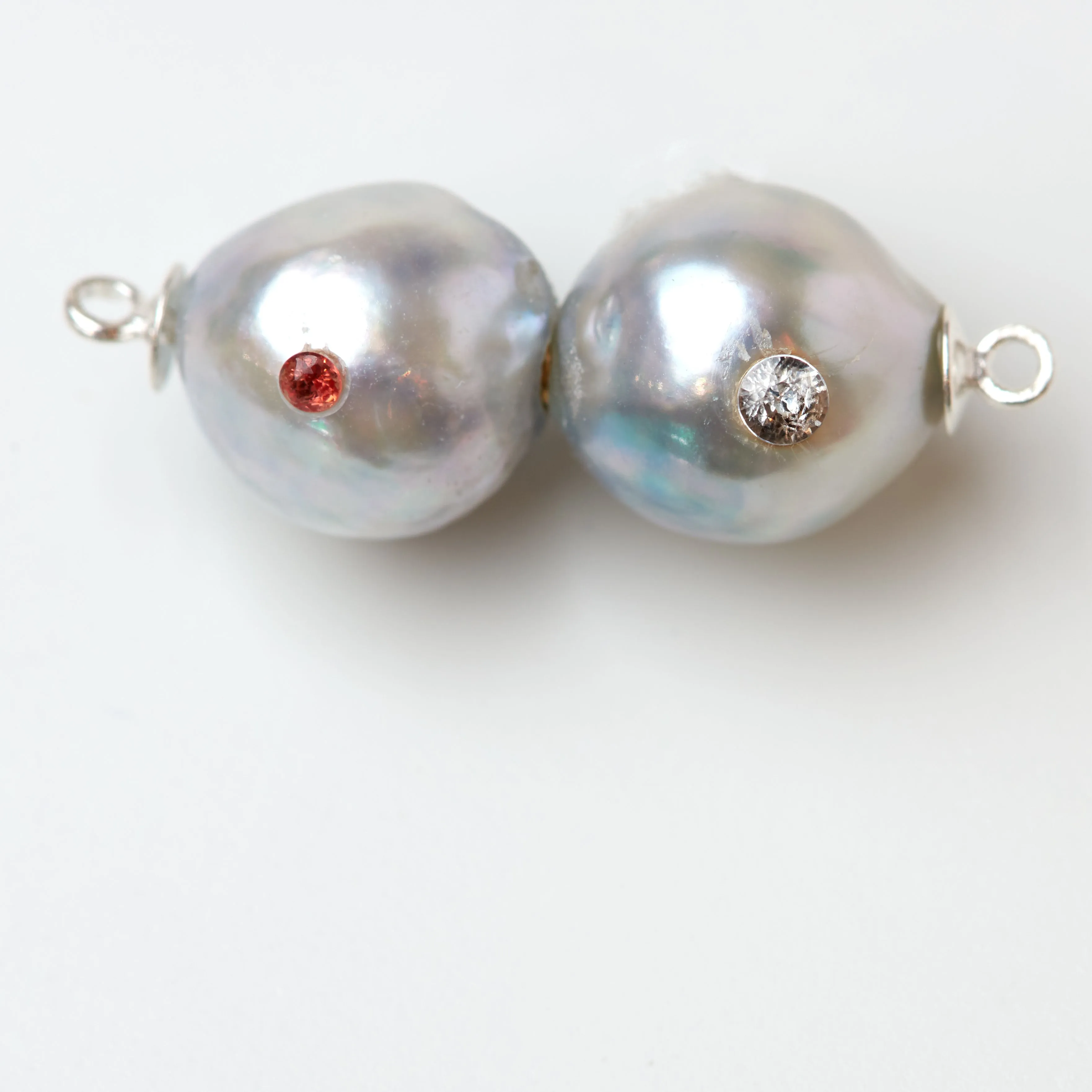 Tahitian Pearl and Padparadscha Sapphire and White Sapphire Gemstone Clasp