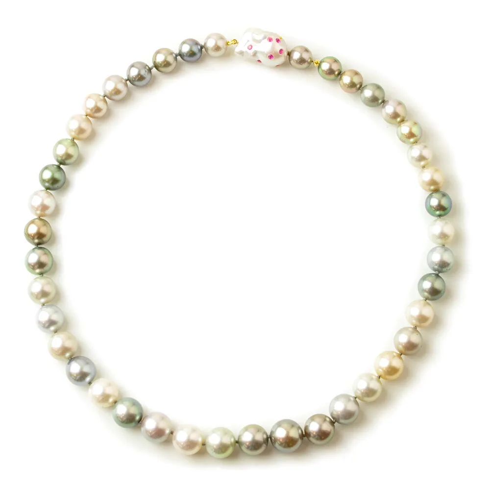 Tahitian Pearl Necklace with a Silver Tahitian & Pink Sapphire Pearl Gemstone Clasp