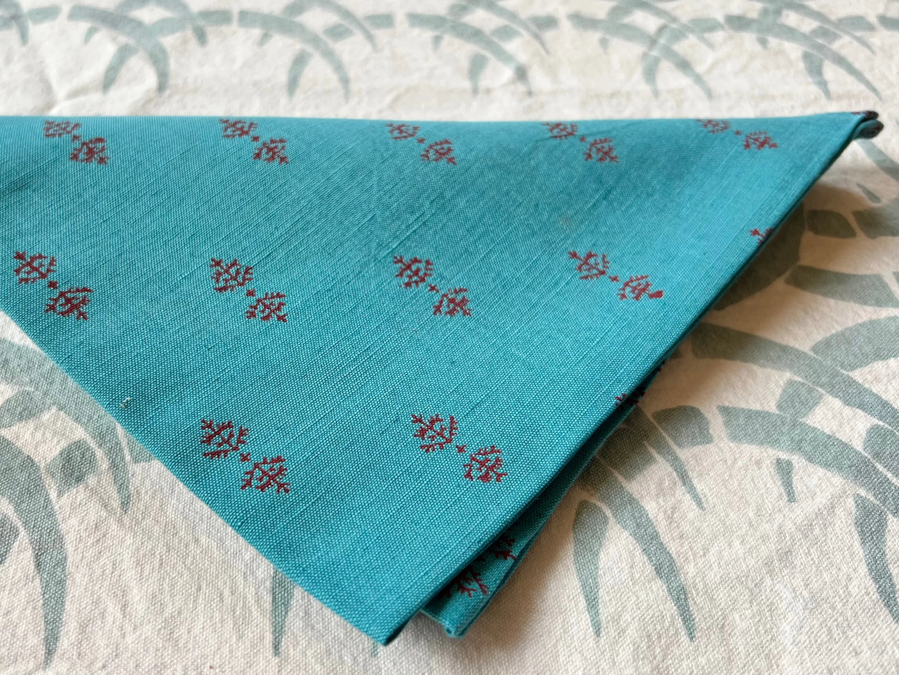 Teal Staghorn Organic Cotton Linen Napkin Set