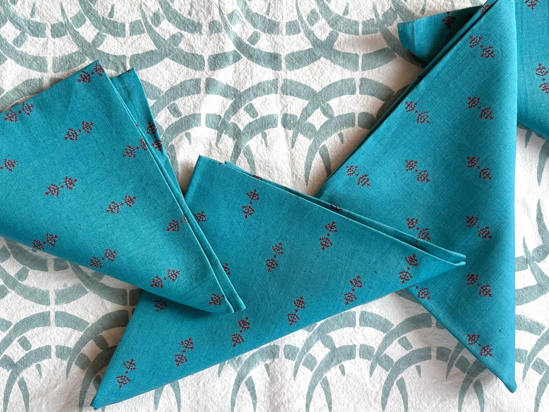 Teal Staghorn Organic Cotton Linen Napkin Set