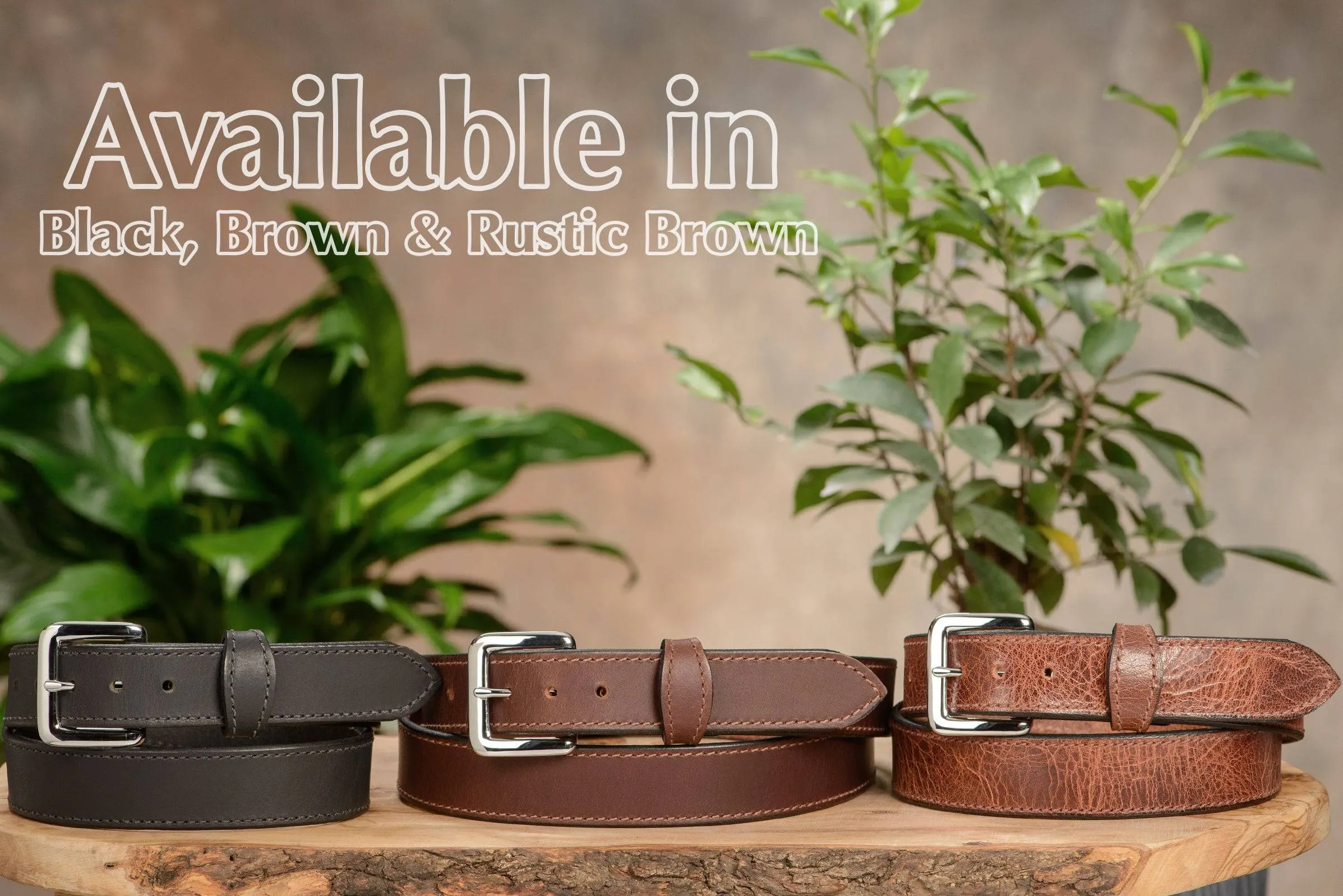 The Lakota: Brown Stitched Water Buffalo Leather Belt With Snaps 1.25"