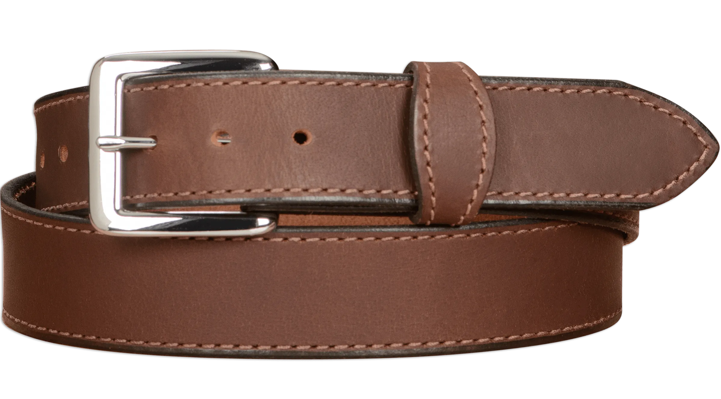 The Lakota: Brown Stitched Water Buffalo Leather Belt With Snaps 1.25"