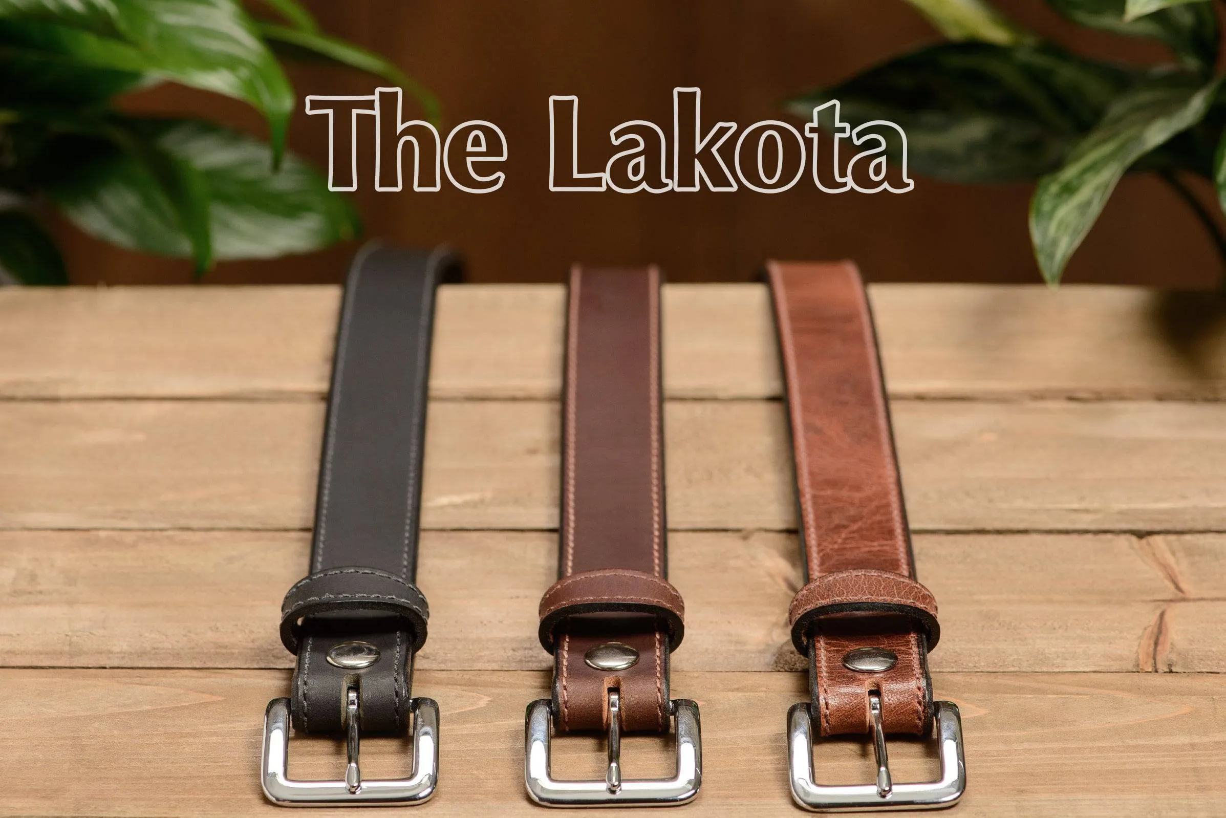 The Lakota: Brown Stitched Water Buffalo Leather Belt With Snaps 1.25"