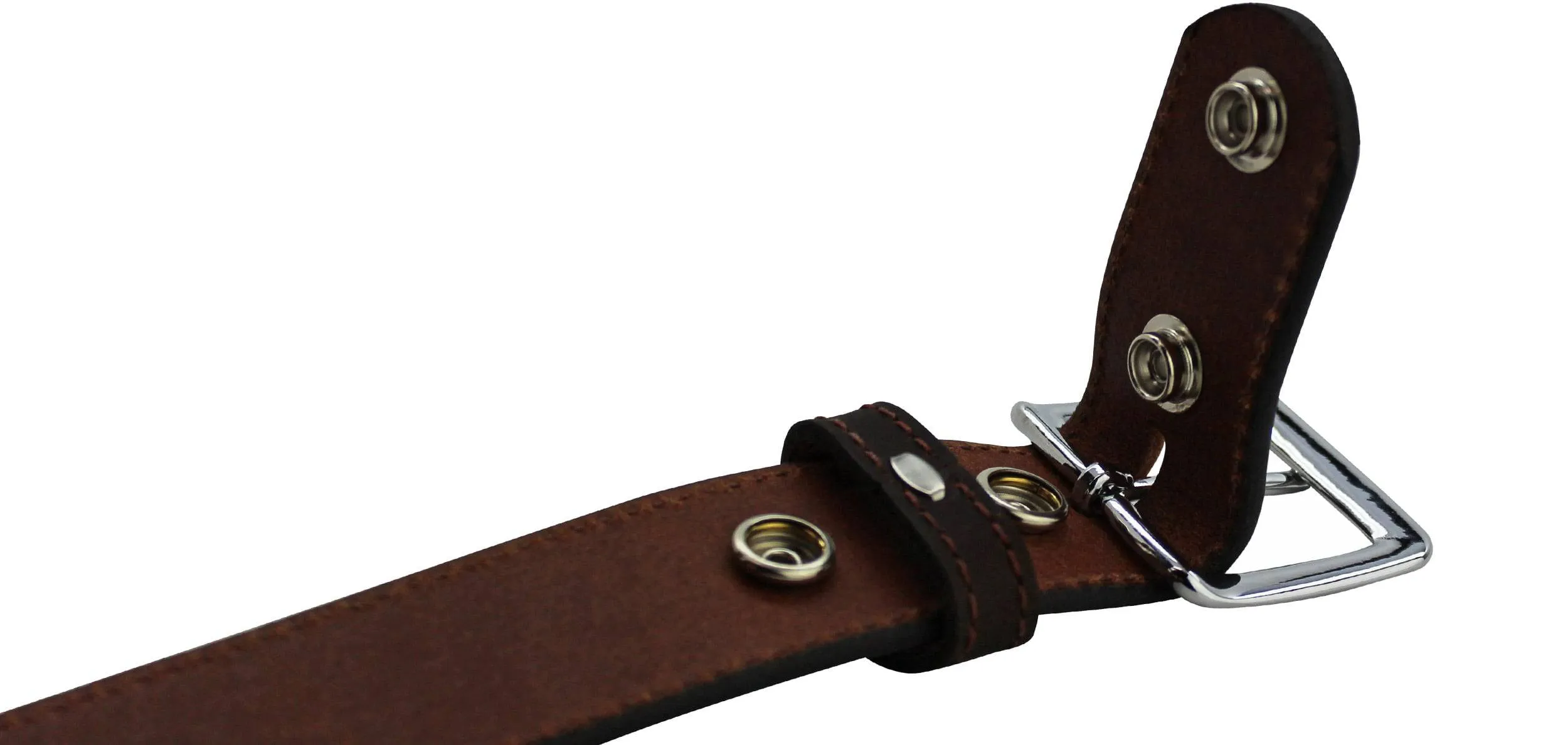 The Lakota: Brown Stitched Water Buffalo Leather Belt With Snaps 1.25"