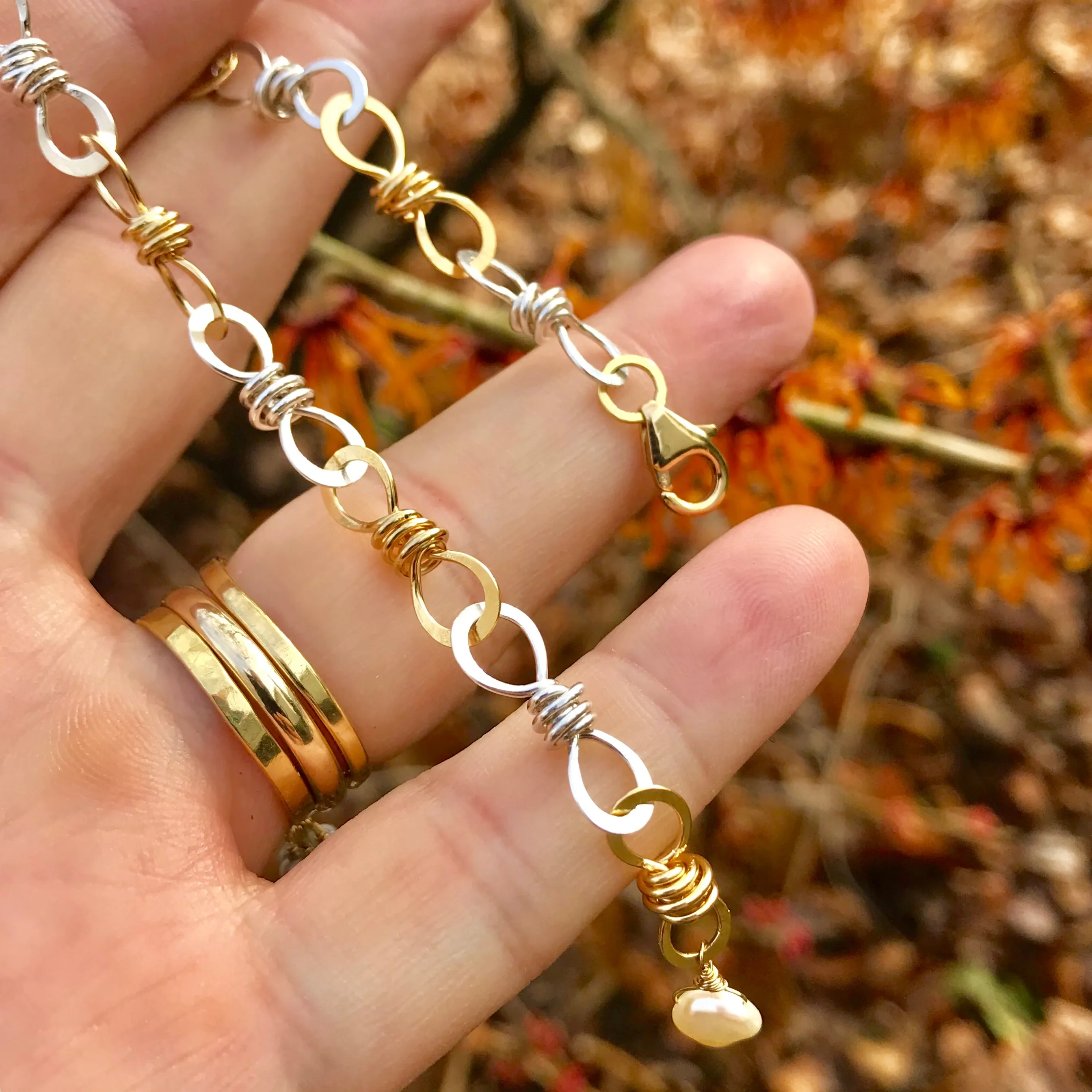 The Small Knot Link Bracelet, Bright Silver & Gold
