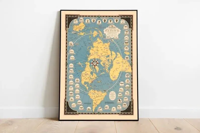 The Story Map of Flying Map Print from 1928| Vintage Aviation Map Prints