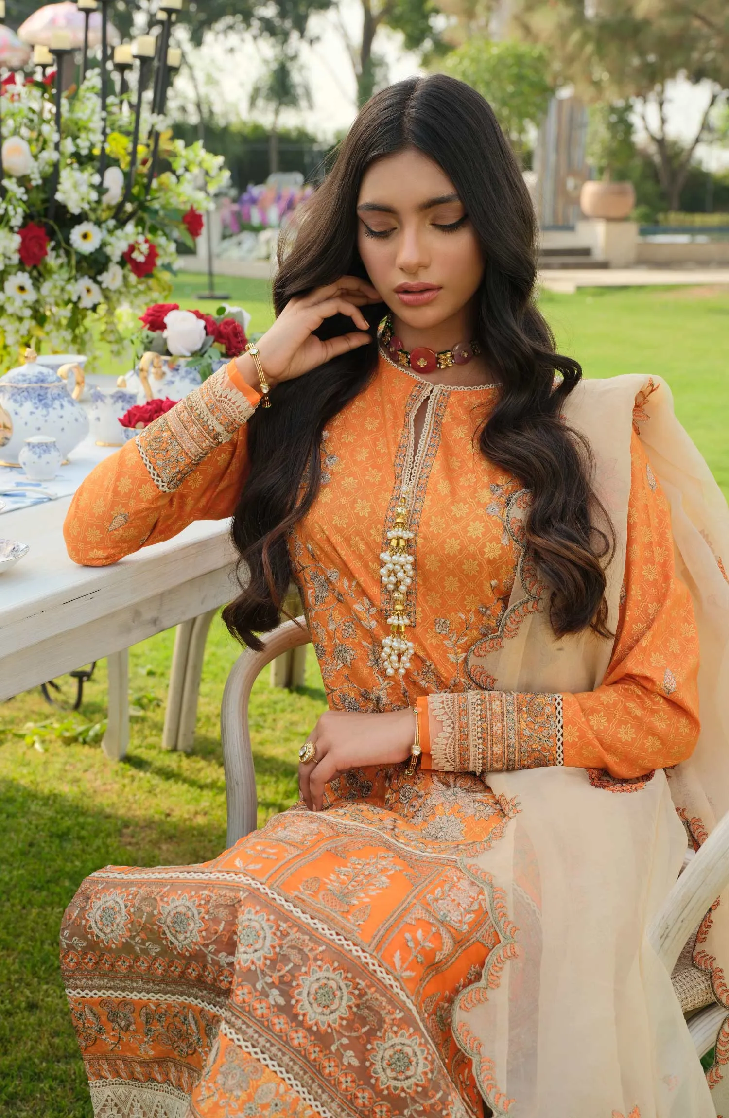 Traditional Orange Salwar Kameez Pakistani Eid Dress