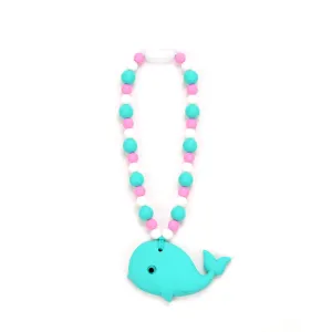 Turquoise Whale with Pink and Blue Beads Baby Carrier Teether Toy