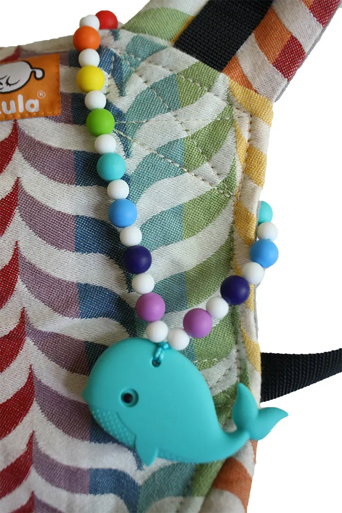 Turquoise Whale with Rainbow Beads Baby Carrier Teether Toy