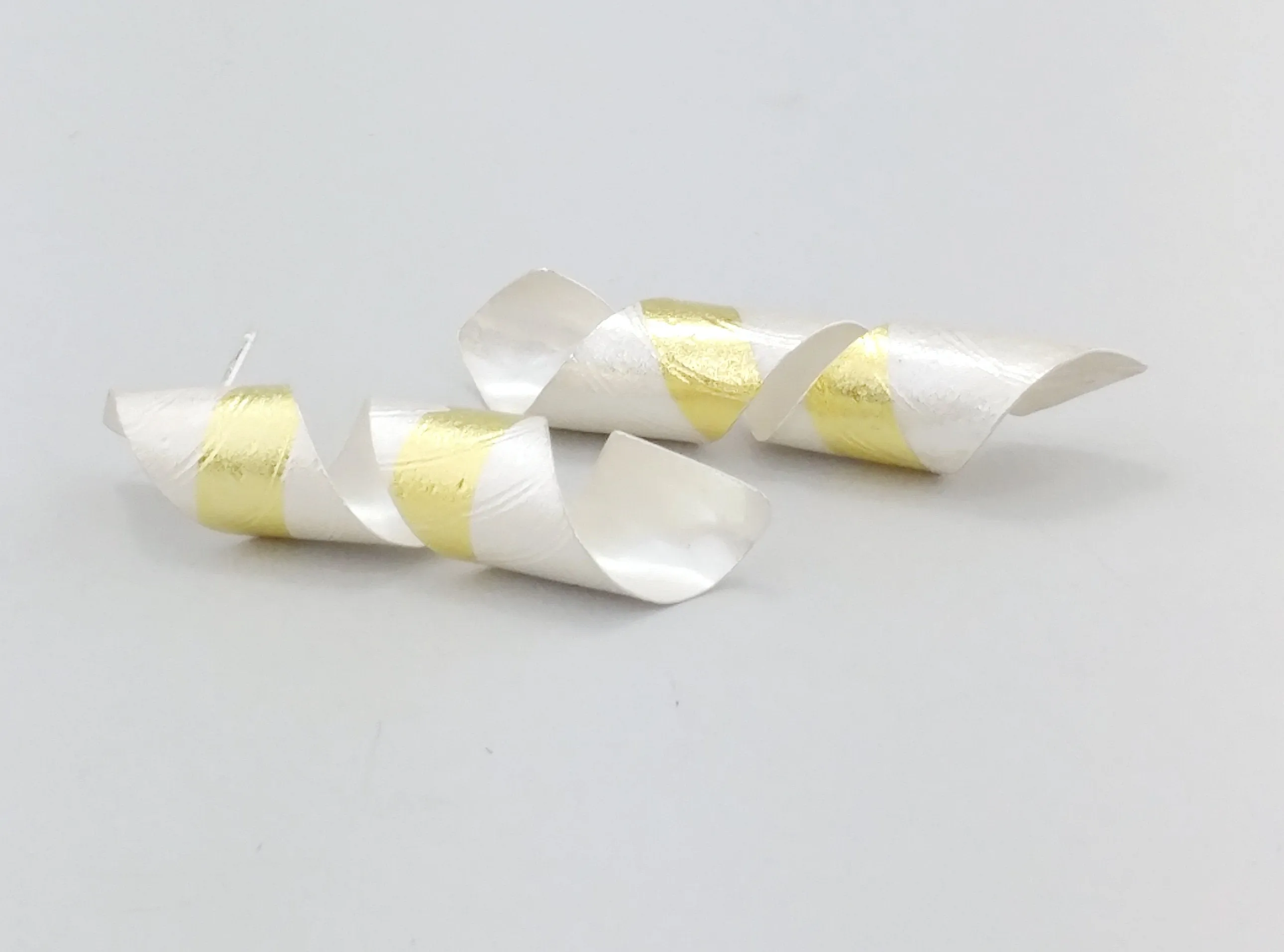 Twisted Fine Silver Earrings with 24K Keum Boo, Lightweight, Hi Fashion, Handmade