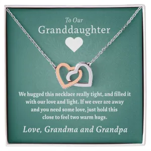 Two Warm Hugs (Love Grandma & Grandpa) Rose Gold Hearts Necklace