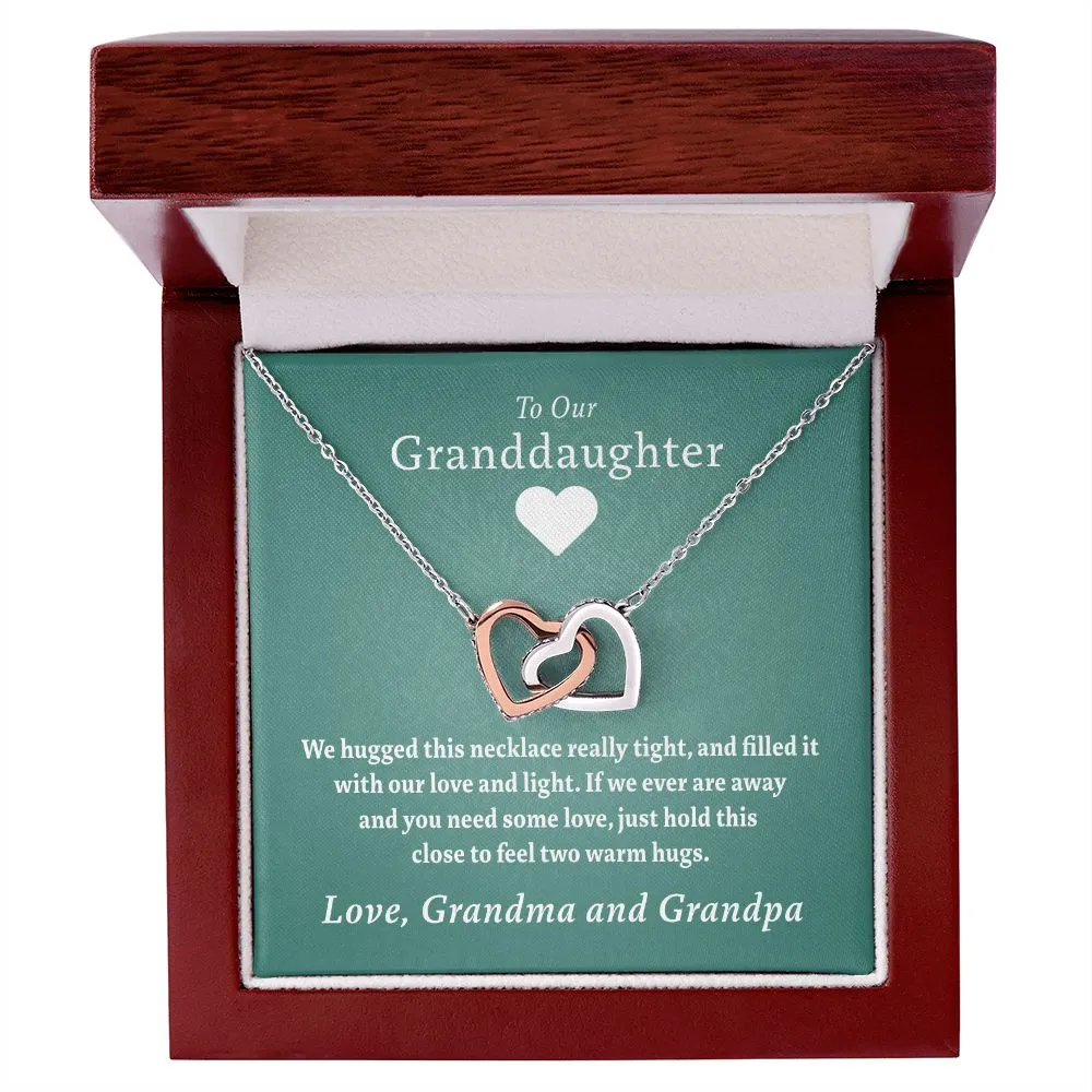 Two Warm Hugs (Love Grandma & Grandpa) Rose Gold Hearts Necklace