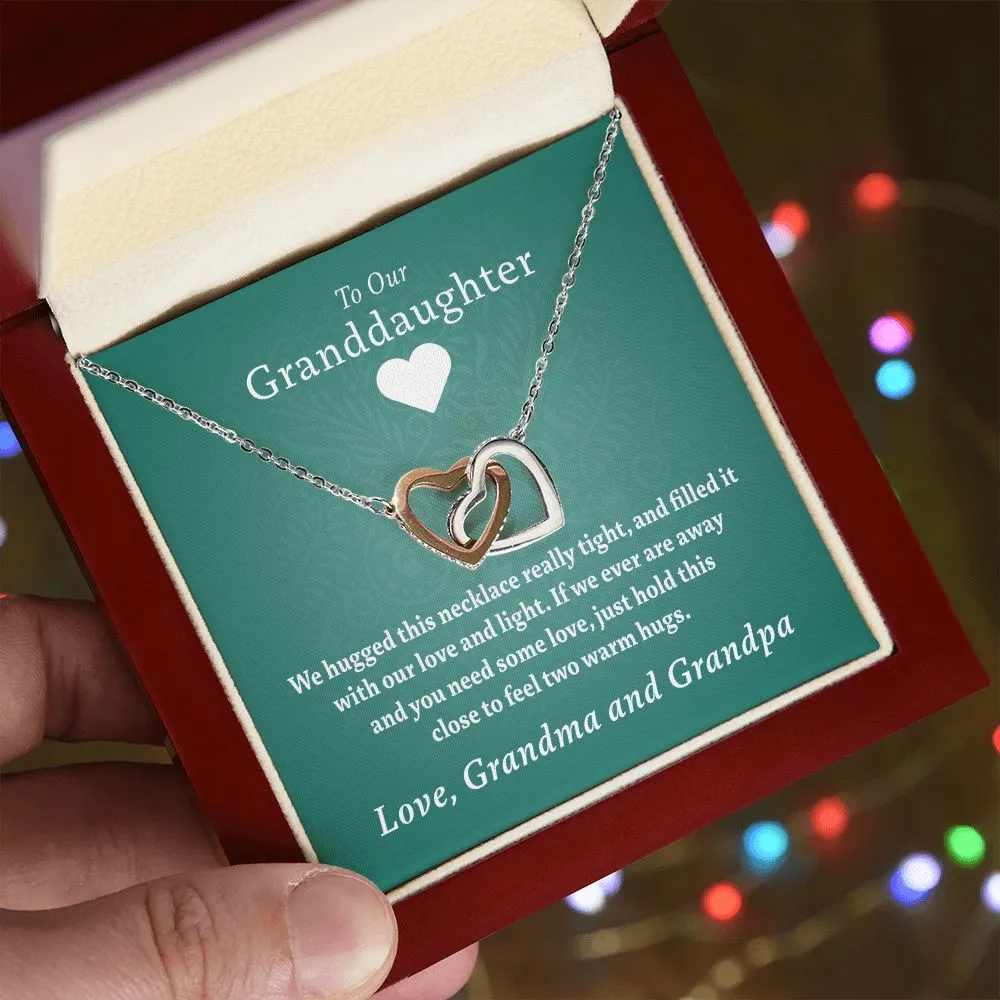 Two Warm Hugs (Love Grandma & Grandpa) Rose Gold Hearts Necklace