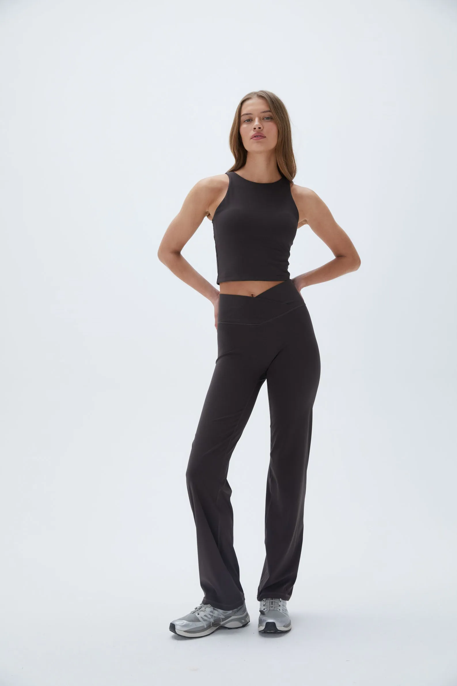 Ultimate Racer Front Scoop Back Top - Coffee Bean